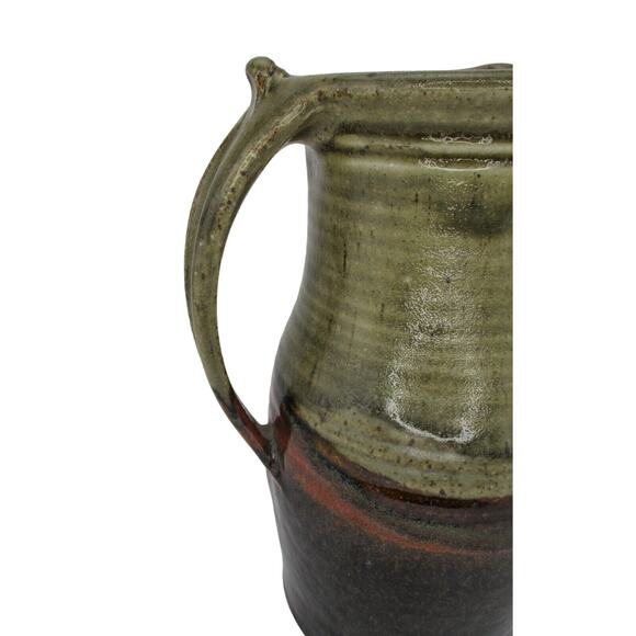 Vintage Pottery Pitcher Vessel Glaze Brown Olive Green Black Coffee Tea Handmade - Picture 7 of 8